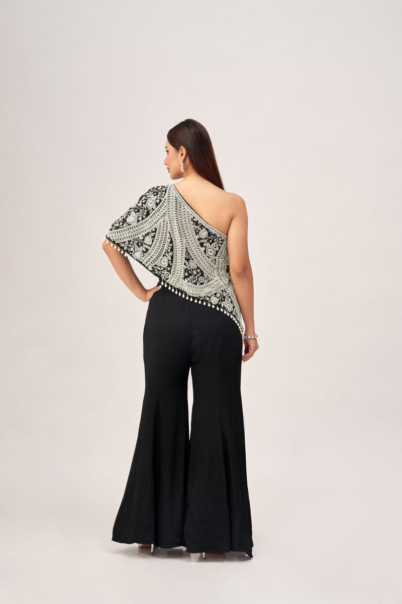 BLACK ONE SHOULDER SHARARA SET
