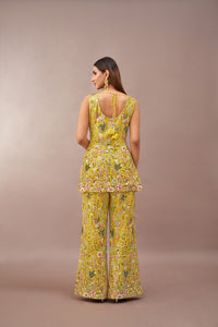 YELLOW GEORGETTE EMBROIDERED SHARARA SET
