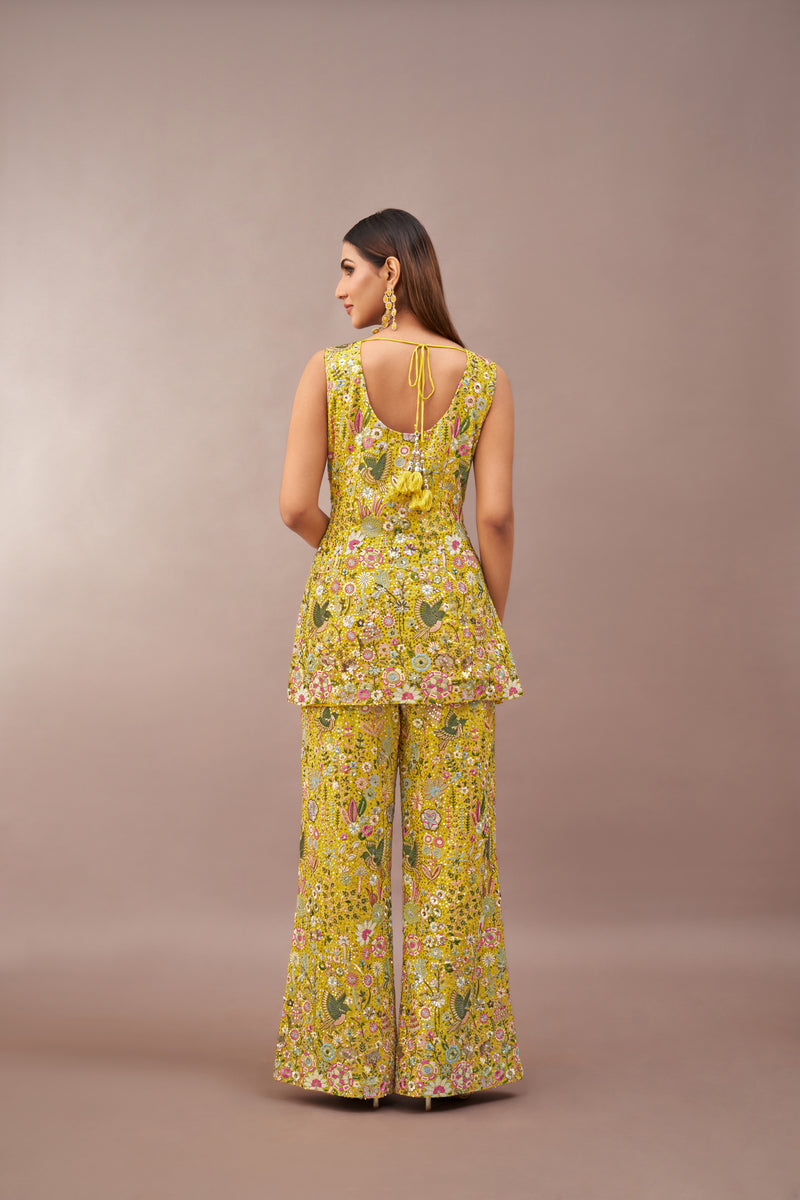 YELLOW GEORGETTE EMBROIDERED SHARARA SET