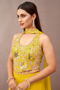 YELLOW HALTER NECK CORSET SHARARA SET