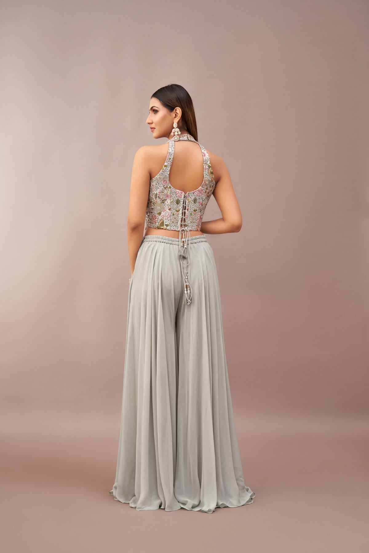 BLUE HALTER NECK CORSET SHARARA SET