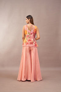 PEACH TISSUE MIRROR EMBROIDERED SHARARA SET | Nishly Fashion House