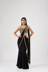 BLACK GEORGETTE MIRROR EMBROIDERED SAREE SET | Nishly Fashion House