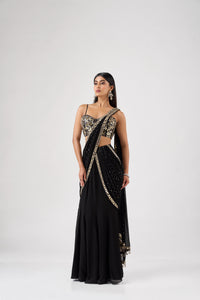 BLACK GEORGETTE MIRROR EMBROIDERED SAREE SET | Nishly Fashion House