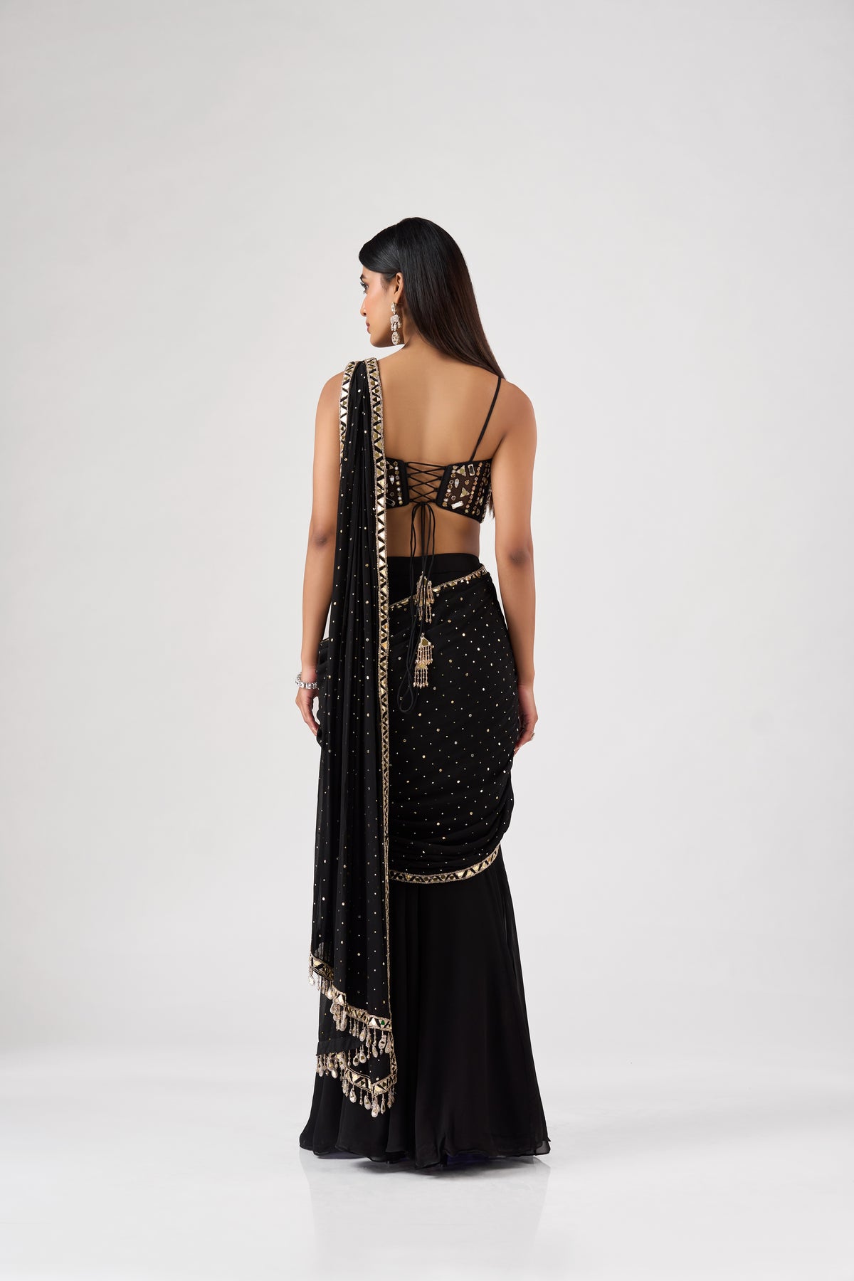 BLACK GEORGETTE MIRROR EMBROIDERED SAREE SET | Nishly Fashion House