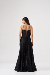 BLACK SEQUINS EMBELLISHED CORSET SHARARA SET | Nishly Fashion House