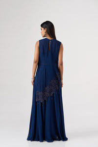 BLUE ASSYMETRIC CUTWORK EMBROIDERED TOP AND SHARARA SET | Nishly Fashion House
