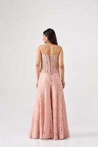 PEACH SEQUINS EMBELLISHED CORSET SHARARA SET | Nishly Fashion House