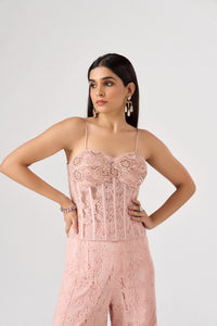 PEACH SEQUINS EMBELLISHED CORSET SHARARA SET | Nishly Fashion House