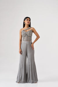 GREY SEQUINS EMBROIDERED CORSET SHARARA SET | Nishly Fashion House