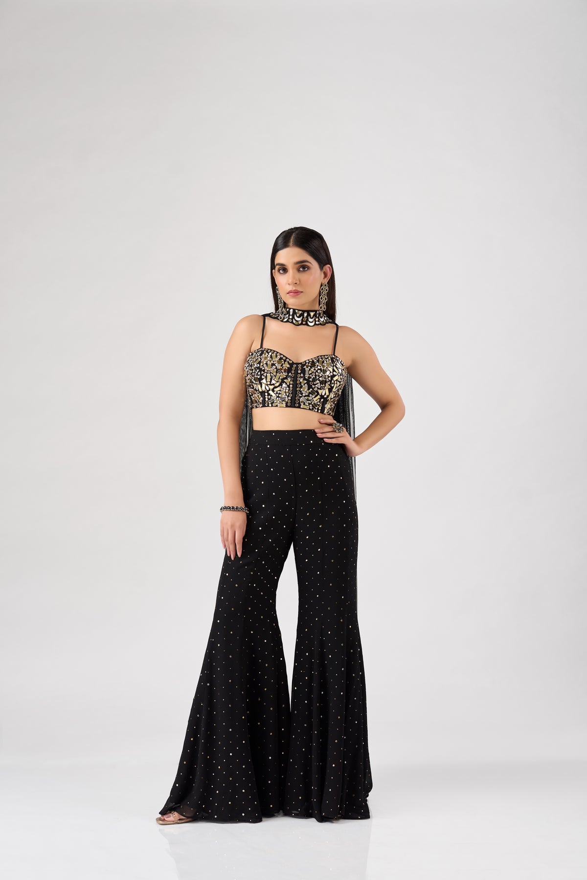 BLACK MIRROR EMBROIDERED CORSET SHARARA SET | Nishly Fashion House