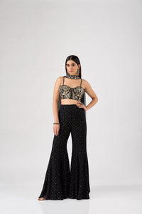 BLACK MIRROR EMBROIDERED CORSET SHARARA SET | Nishly Fashion House