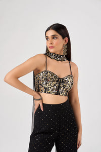 BLACK MIRROR EMBROIDERED CORSET SHARARA SET | Nishly Fashion House