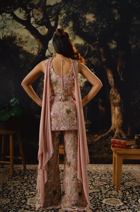 PINK GEORGETTE SEQUINS EMBROIDERED SHARARA SET
