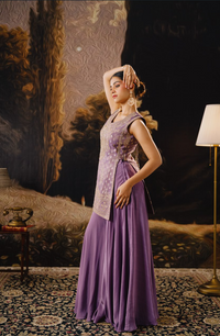 PURPLE BANARASI EMBROIDERED TISSUE SILK INDOWESTERN SHARARA SET