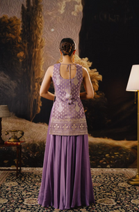 PURPLE BANARASI EMBROIDERED TISSUE SILK INDOWESTERN SHARARA SET