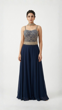 BLUE SEQUINS EMBELLISHED CORSET SHARARA SET