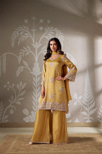 YELLOW SEQUINS EMBROIDERED SHARARA SUIT SET | Nishly Fashion House