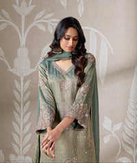 GREEN SEQUINS EMBROIDERED SHARARA SUIT SET | Nishly Fashion House