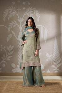 GREEN SEQUINS EMBROIDERED SHARARA SUIT SET | Nishly Fashion House