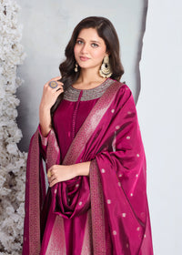 Wine Zardozi embroidered Anarkali set for Diwali, sangeet and party wear