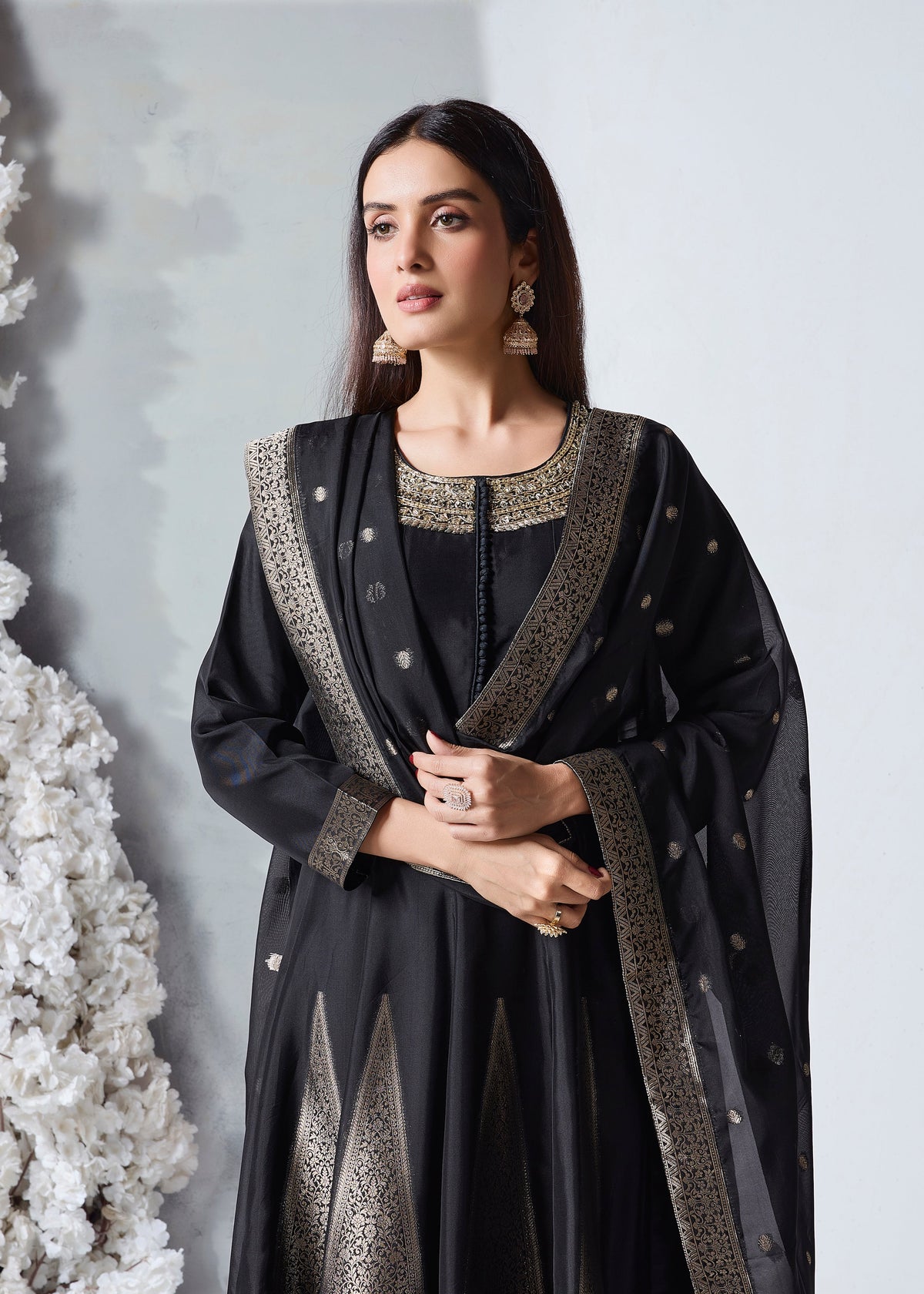 Black Zardozi embroidered Anarkali suit for sangeet, festive and party occasions