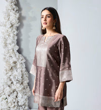 Mouse grey Banarasi silk co-ord set with embroidery, designer Indian outfit for Diwali and family celebrations