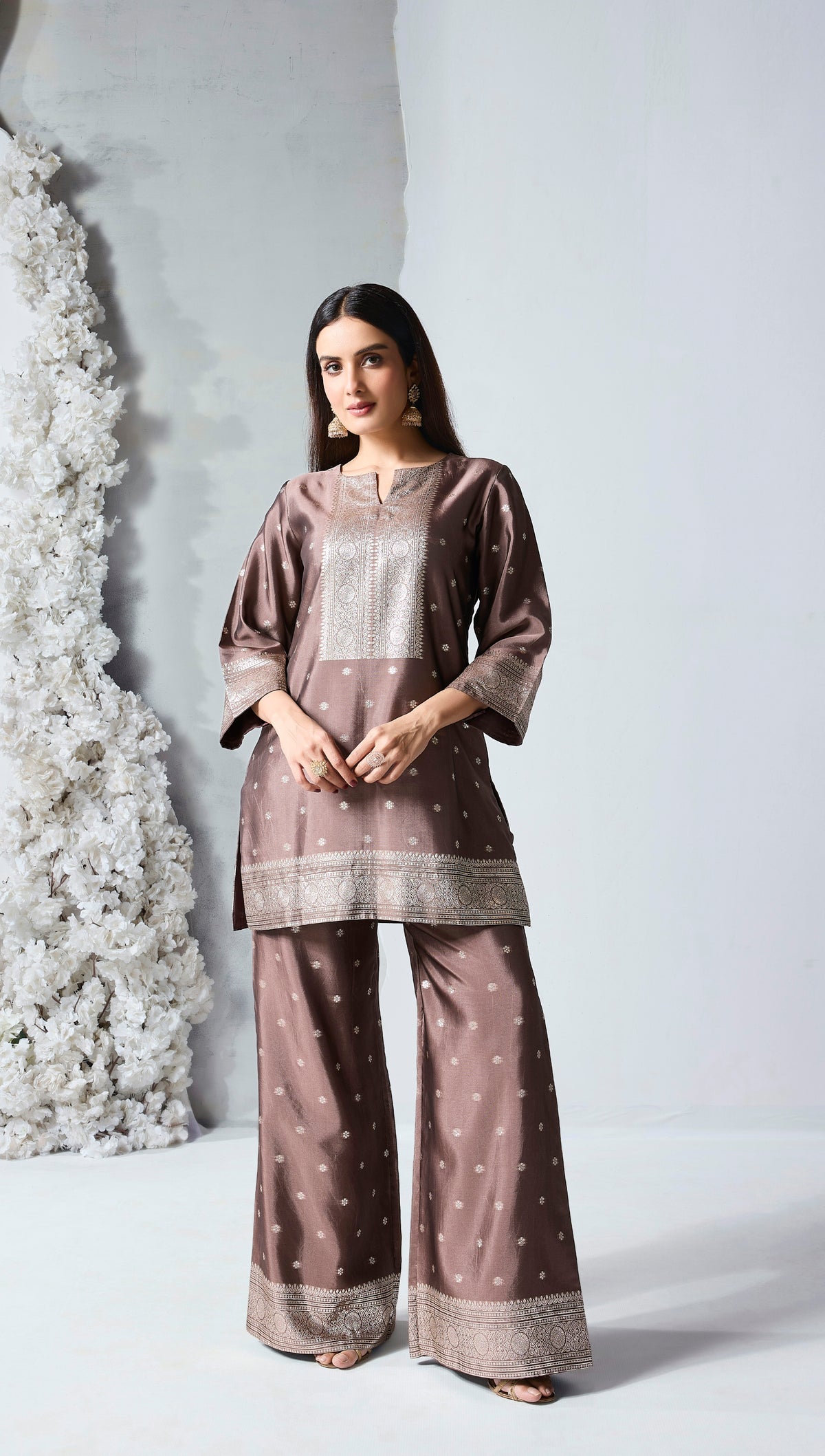 Mouse Banarasi embroidered silk co-ord set for women, elegant ethnic wear for weddings and festive occasions
