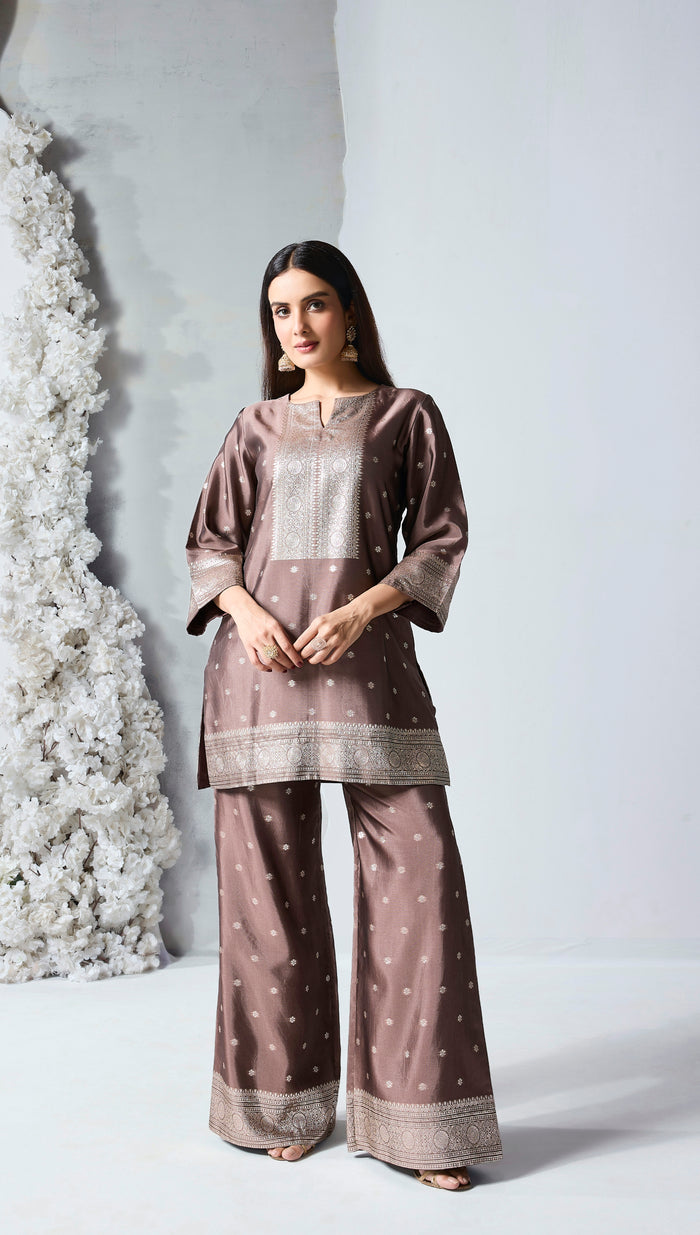 Mouse Banarasi embroidered silk co-ord set for women, elegant ethnic wear for weddings and festive occasions
