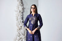 Elegant blue silk woven salwar suit set for festive celebrations, wedding functions, puja and traditional events