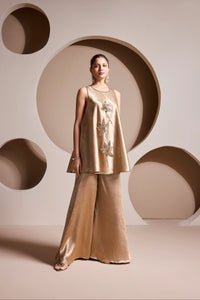 Satin silk zardozi embroidered beige co-ord set for wedding and reception