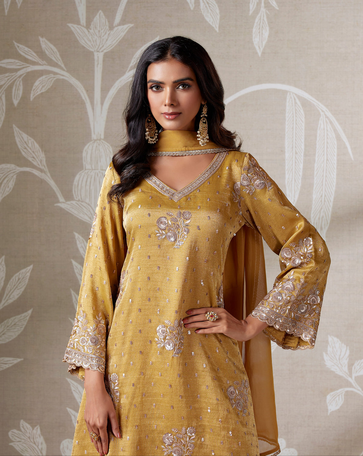 YELLOW SEQUINS EMBROIDERED SHARARA SUIT SET | Nishly Fashion House