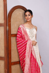 IVORY TISSUE SUIT SET WITH PINK BANARASI DUPATTA