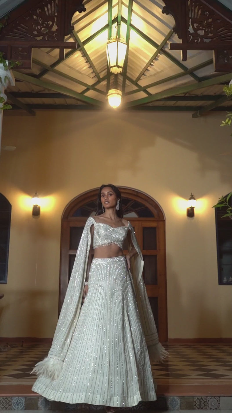 IVORY OFF SHOULDER SEQUINS LEHENGA