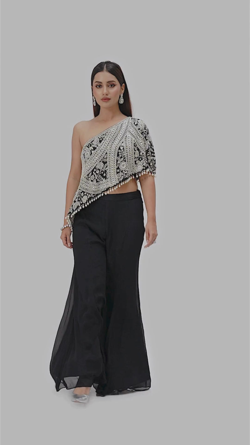 BLACK ONE SHOULDER SHARARA SET