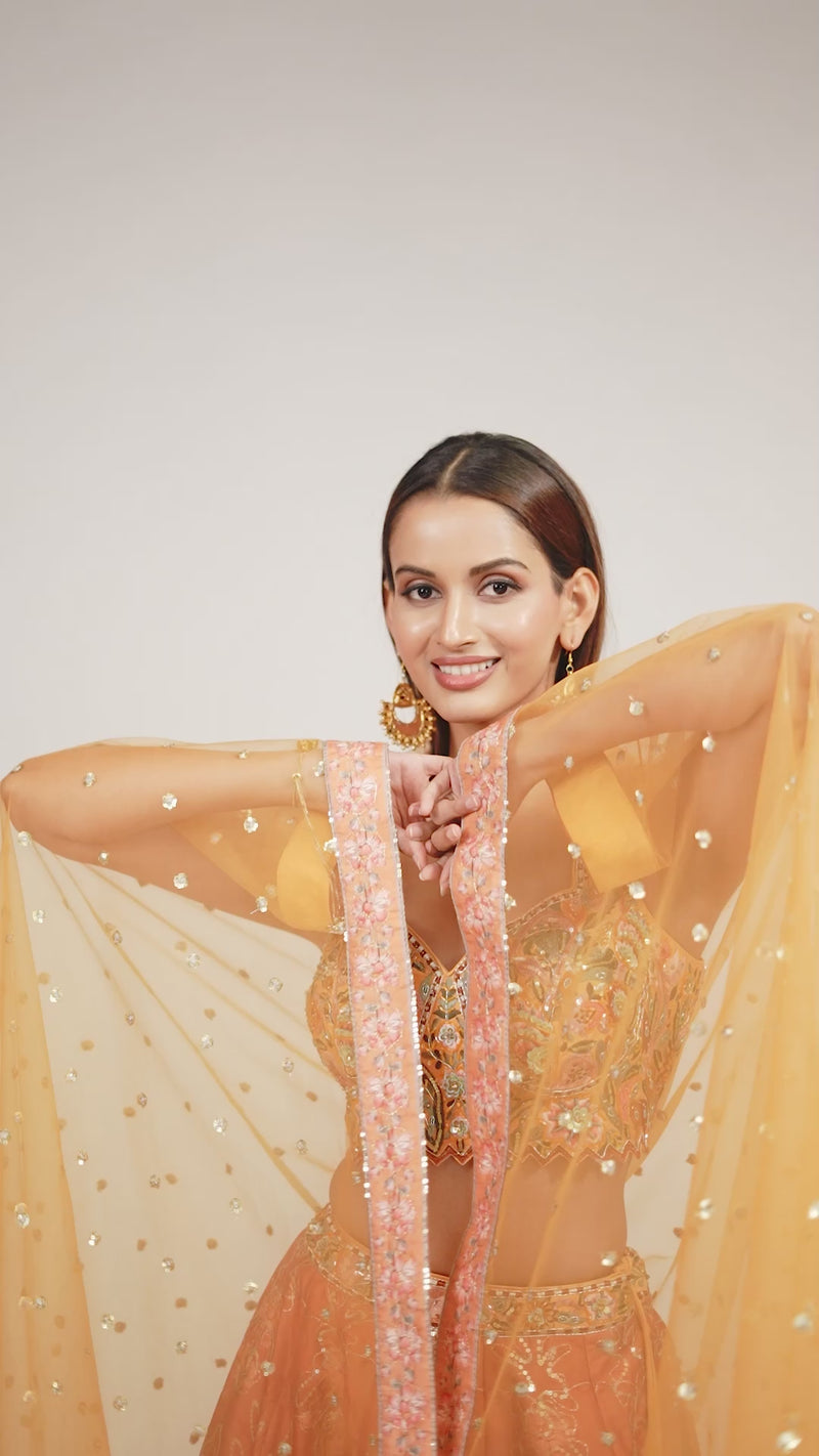 ORANGE SEQUINS EMBROIDERED LEHENGA SET