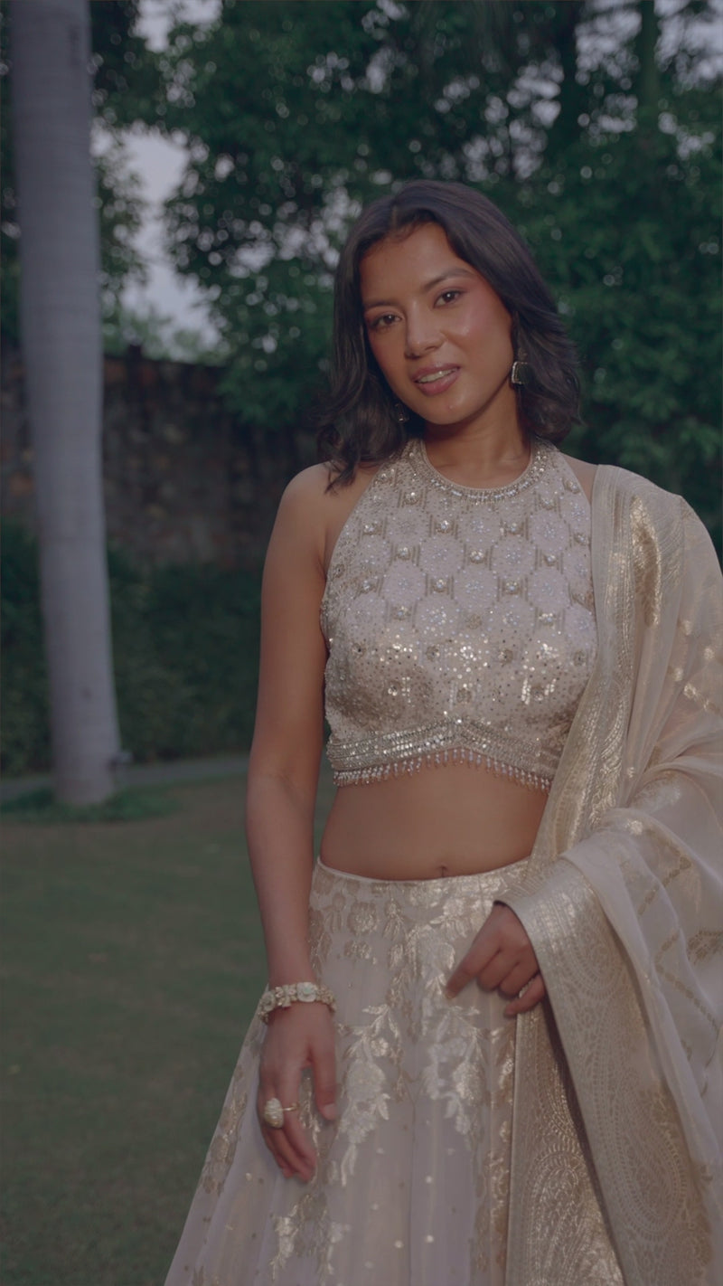 IVORY BANARASI TISSUE SILK LEHENGA SET