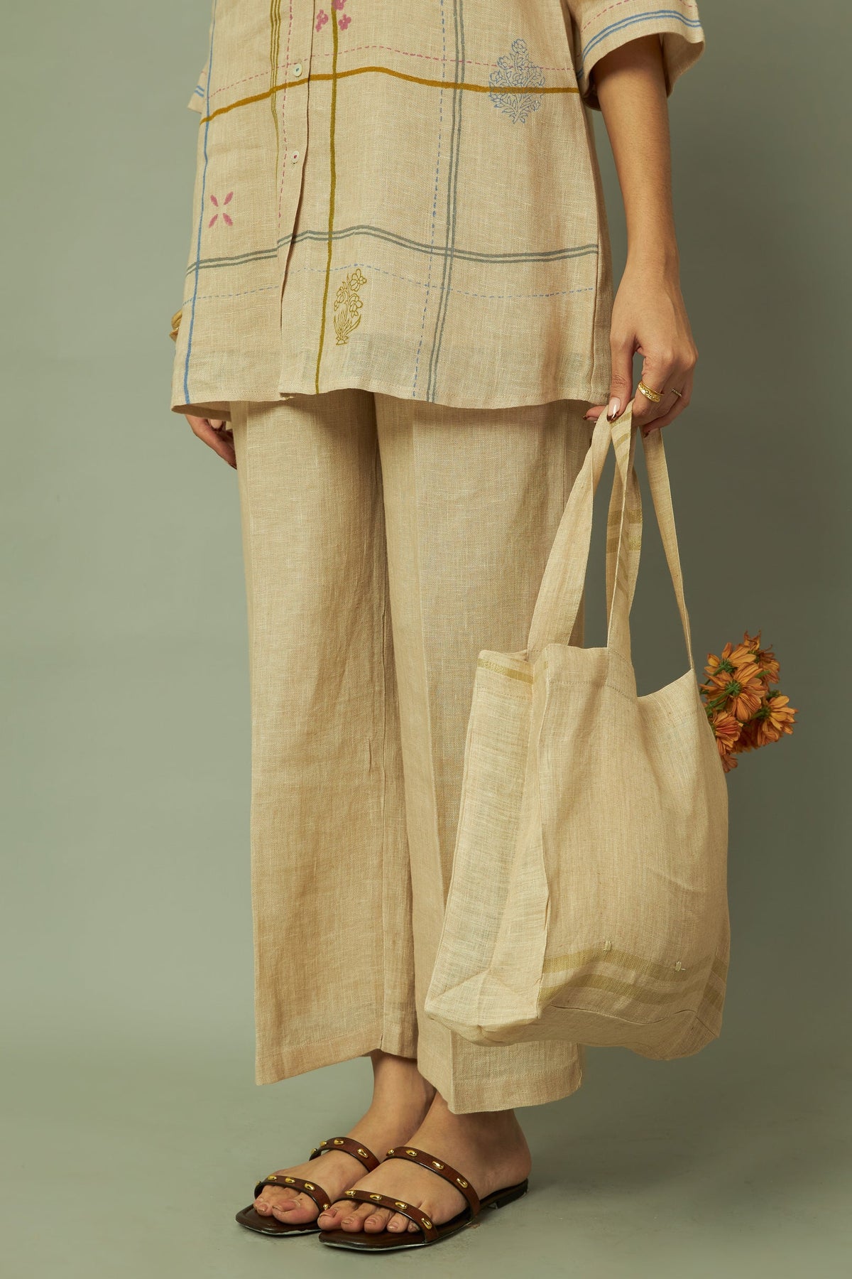 KHAKHI LINEN TUNIC CO-ORD SET