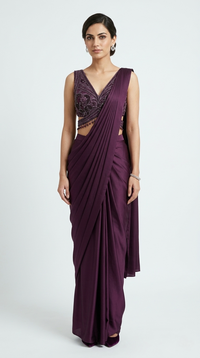 WINE EMBROIDERED READYMADE SAREE