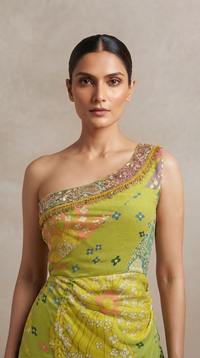 GREEN EMBROIDERED ONE SIDE CARNIVAL DRESS