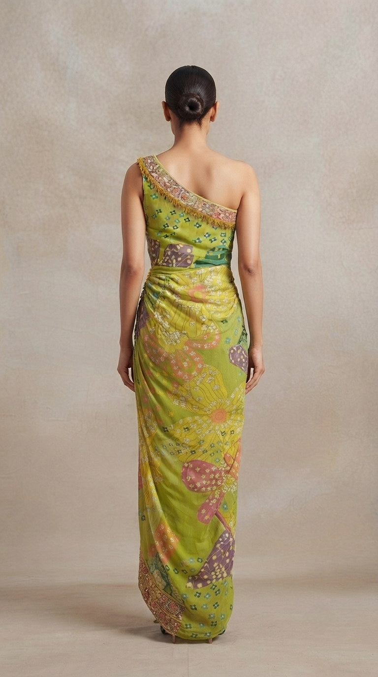 GREEN EMBROIDERED ONE SIDE CARNIVAL DRESS