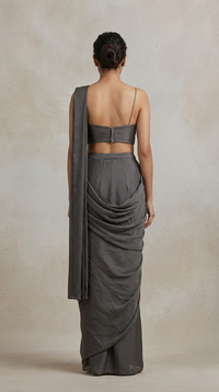 Grey ready to wear saree set with sequin and bead embellished blouse