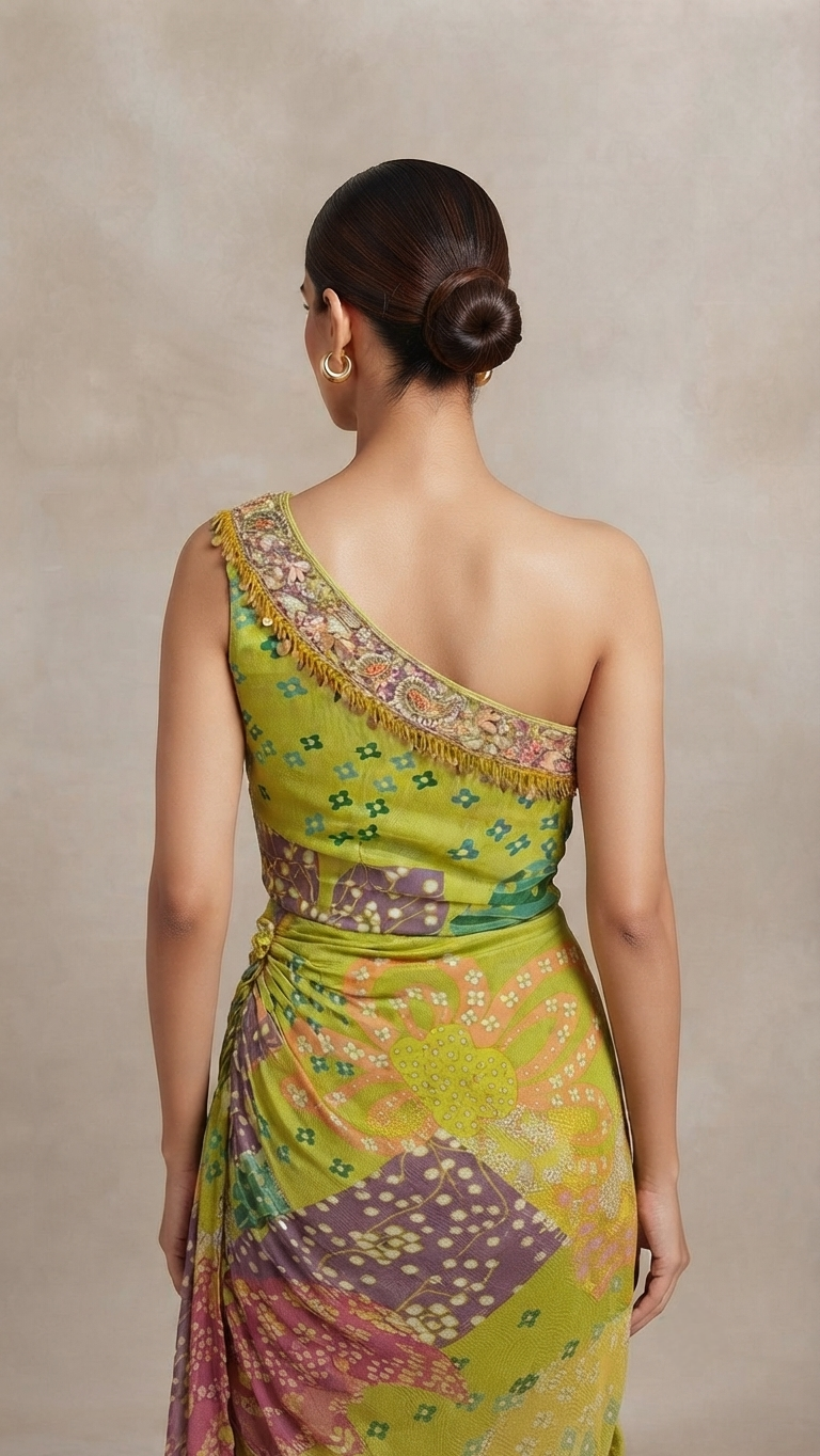 GREEN EMBROIDERED ONE SIDE CARNIVAL DRESS