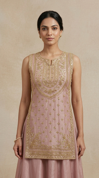 Close-up of Cutdana and sequin embroidery on pink designer lehenga