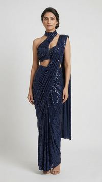DESIGNER BLUE SHIMMER PRE-STITCHED SAREE