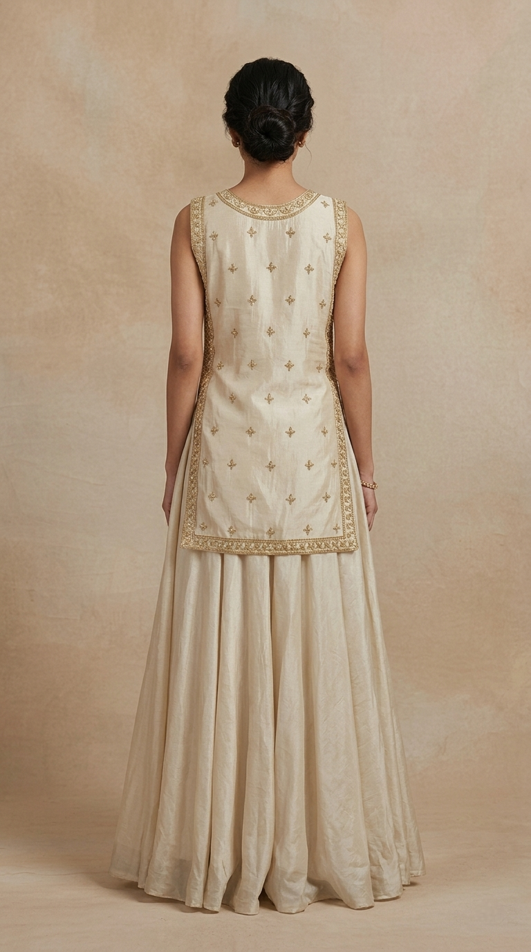 IVORY TISSUE SILK EMBROIDERED DESIGNER LEHENGA SET
