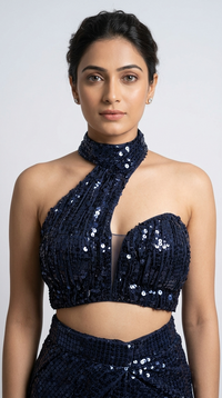 DESIGNER BLUE SHIMMER PRE-STITCHED SAREE