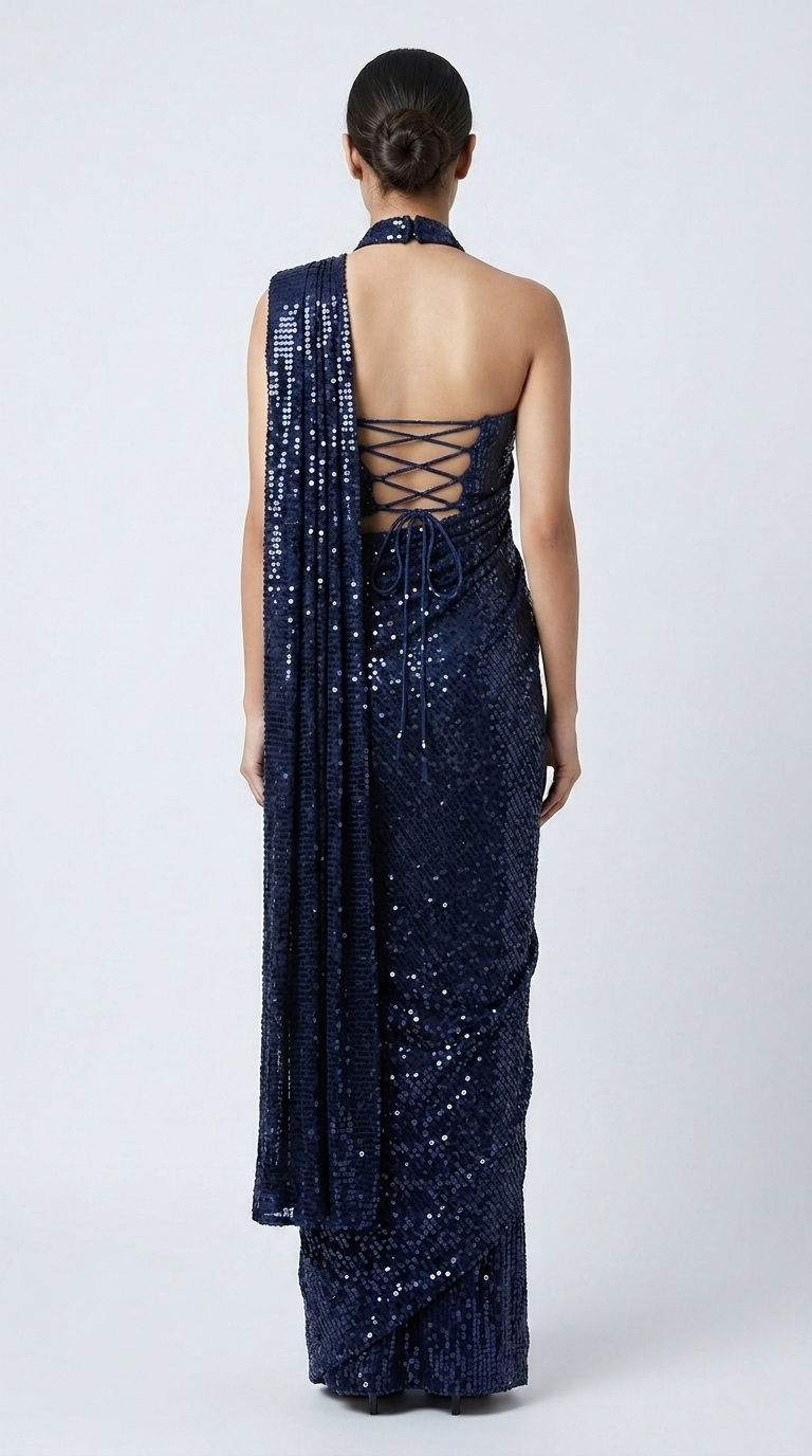 DESIGNER BLUE SHIMMER PRE-STITCHED SAREE