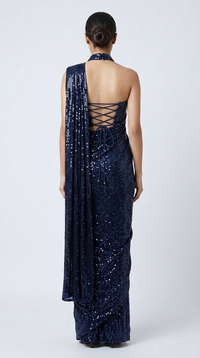 DESIGNER BLUE SHIMMER PRE-STITCHED SAREE