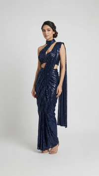 DESIGNER BLUE SHIMMER PRE-STITCHED SAREE